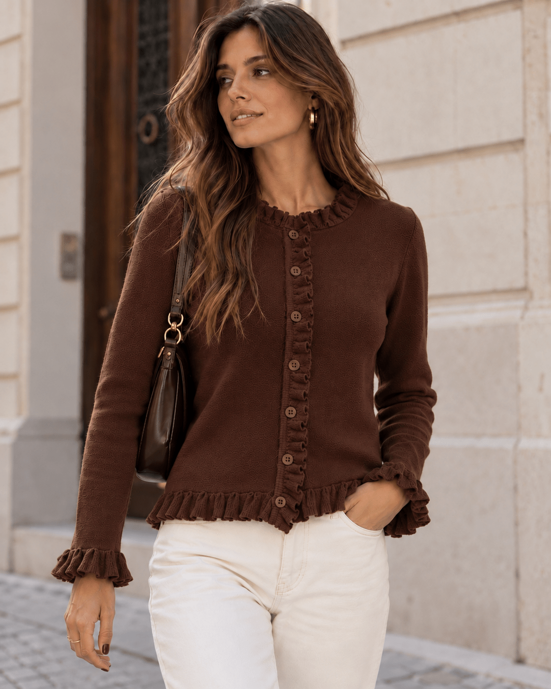Camisola Leonor de tamanho único com malha confortável e folhos | Boha