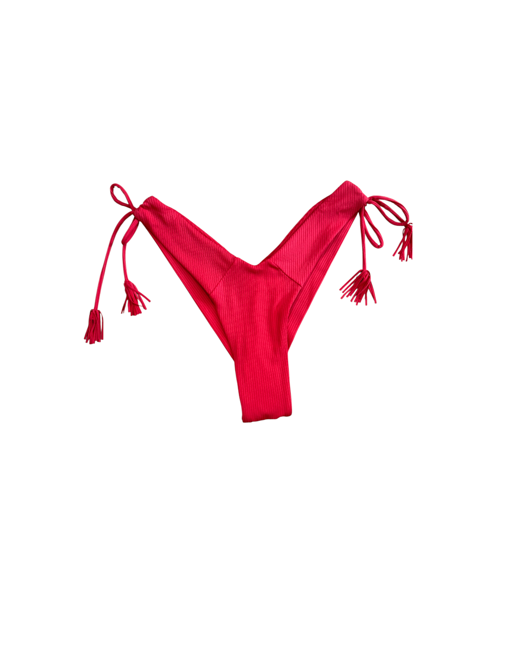 Parte de baixo de biquíni vermelho com cordões e borlas