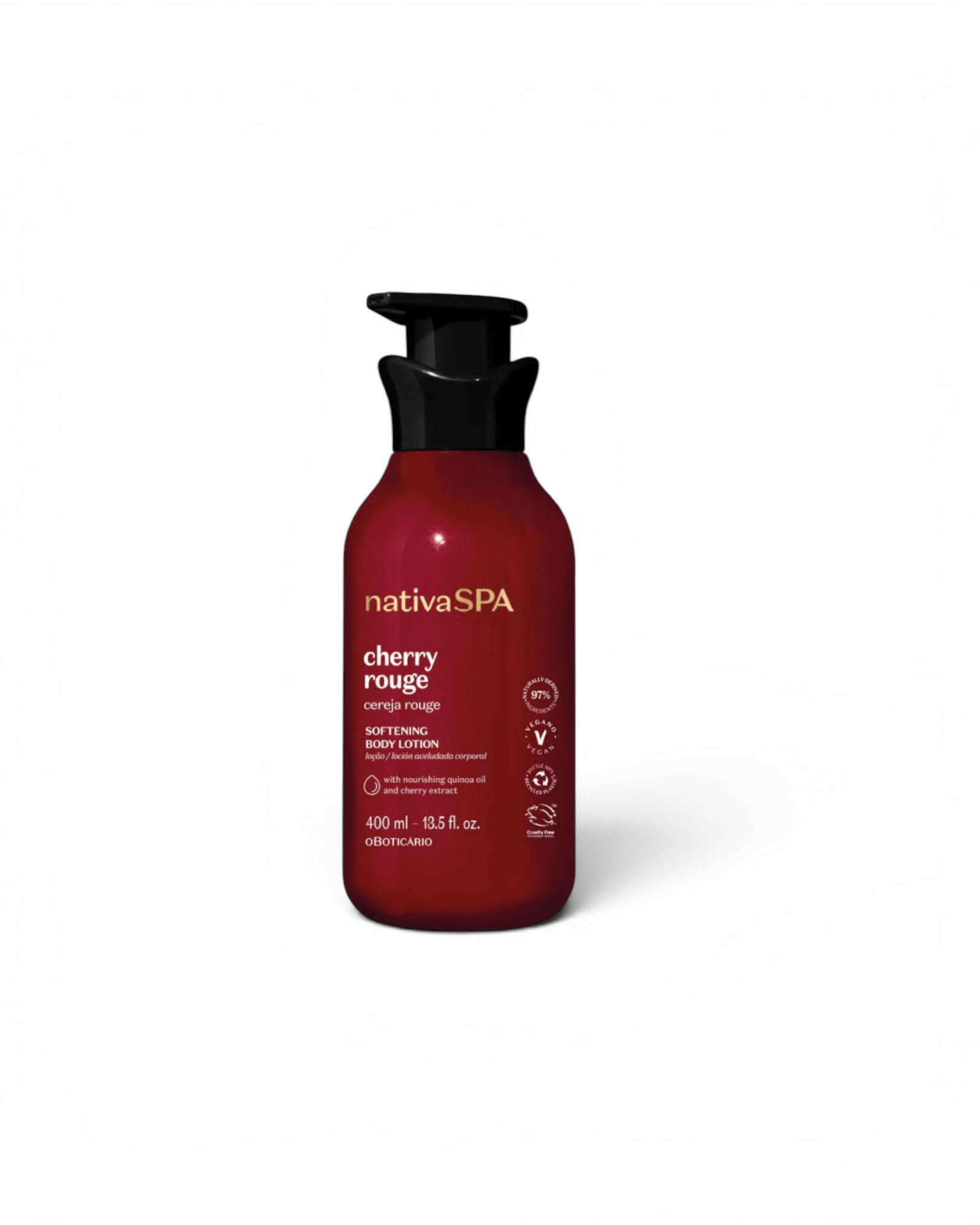 Loção hidratante corporal Nativa SPA cherry rouge, frasco vermelho com tampa preta 400 ml