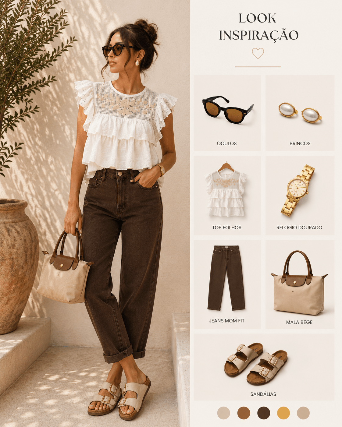 Blusa branca bordada com folhos e gola redonda