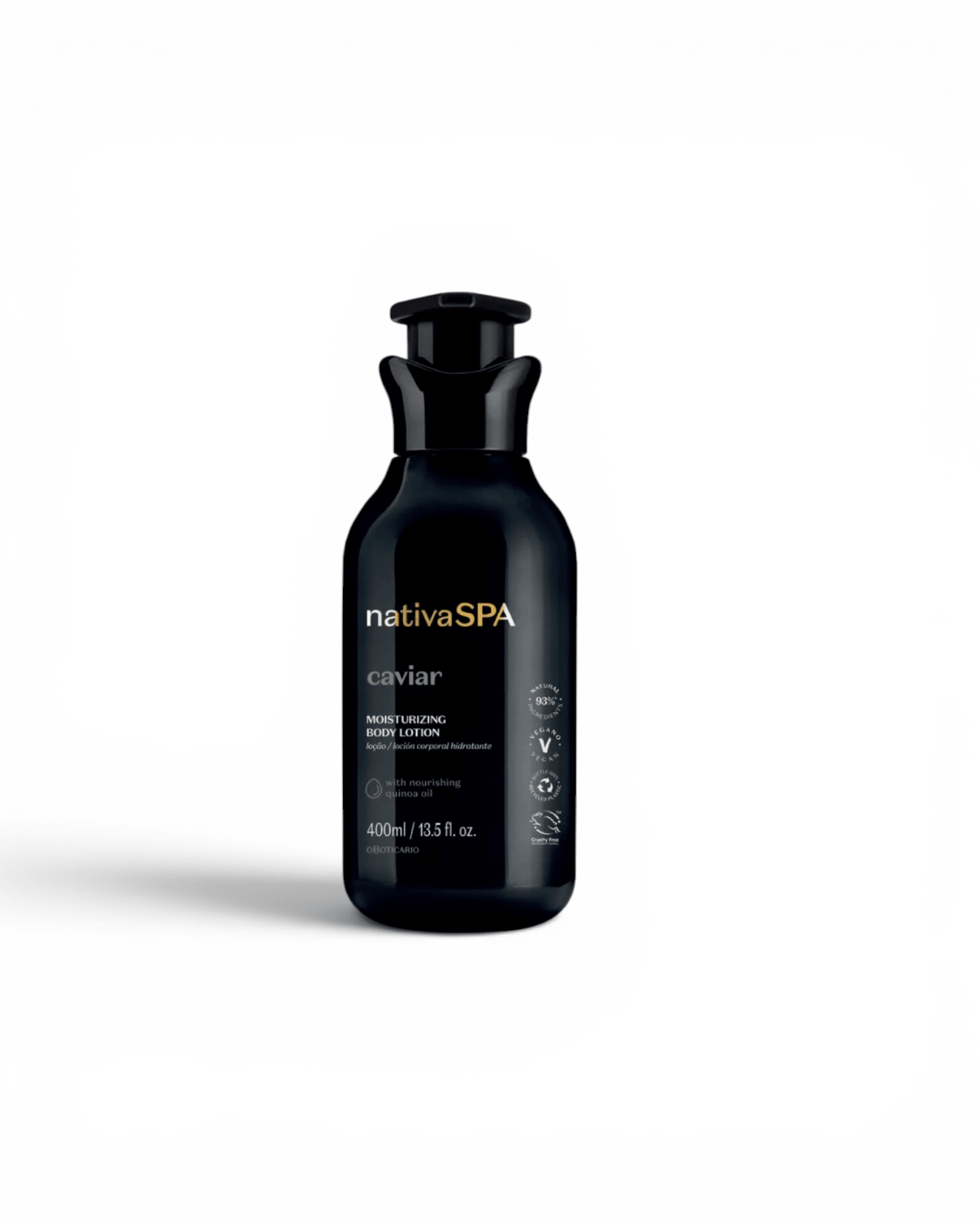 Loção hidratante corporal Nativa SPA caviar, frasco preto com tampa preta 400 ml