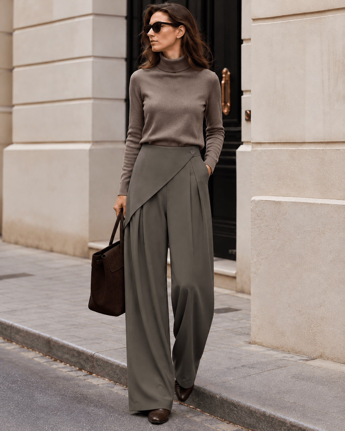 Calça Sónia feminina com detalhe de alfaiataria e corte de perna larga | Boha