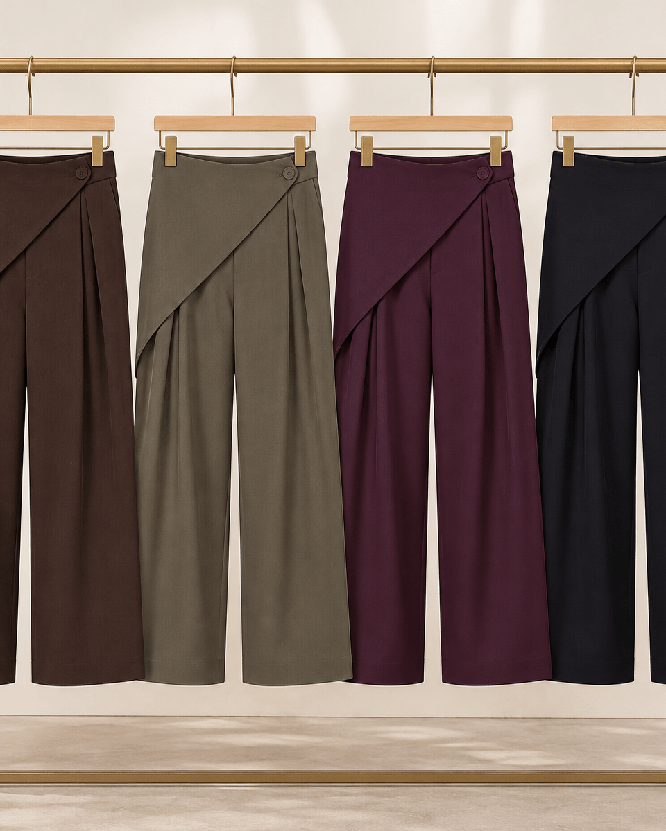 Calça Sónia disponível em castanho, preto, beringela e khaki | Boha