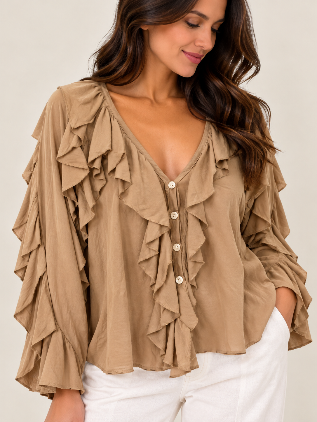 Camisa folhos Cassandra