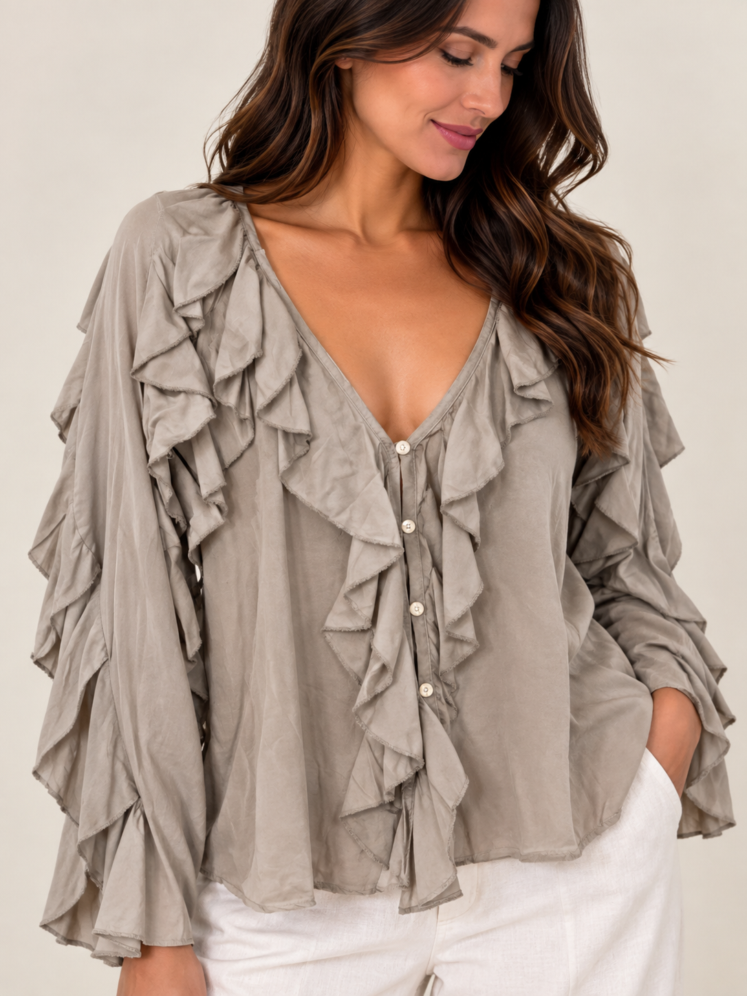 Camisa folhos Cassandra