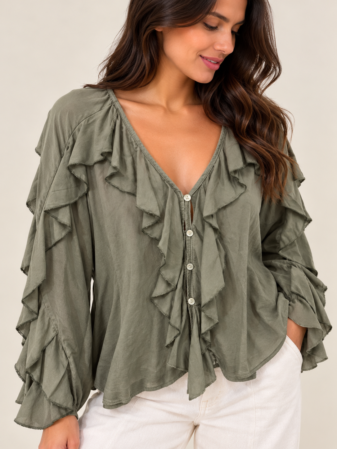Camisa folhos Cassandra