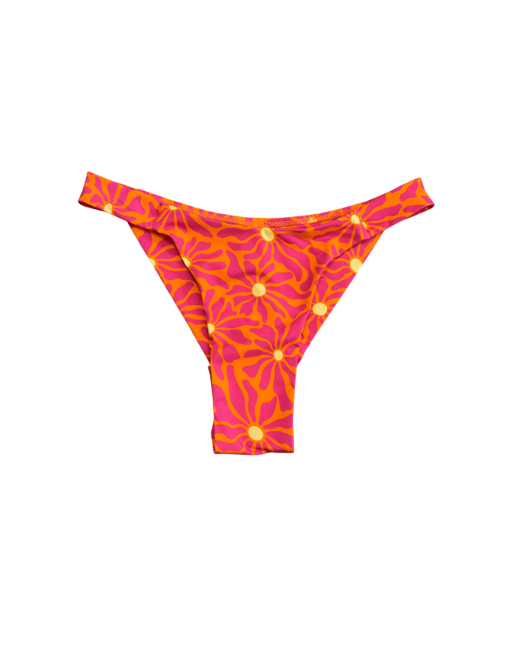 Parte de baixo de biquíni laranja floral, corte cavado, com laço e presilhas